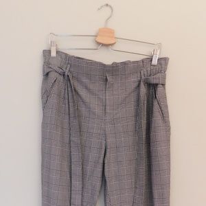 Zara Paperbag Waist Plaid Trousers